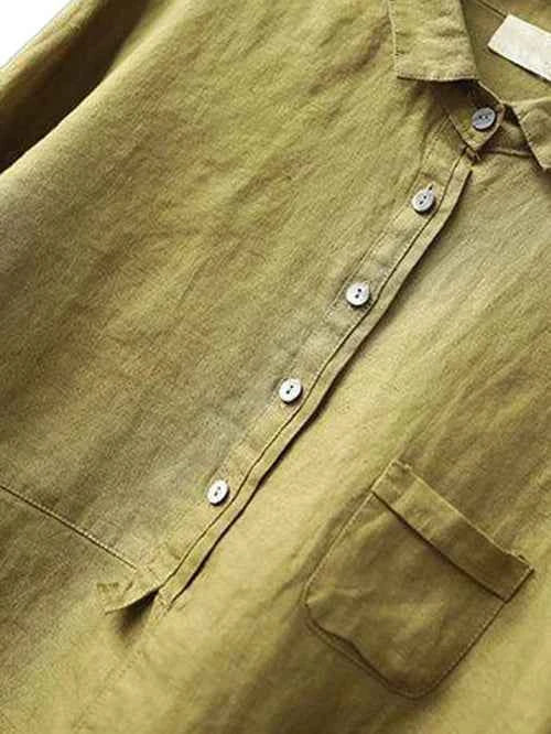 Women's Relaxed Fit Linen Shirt – Long Sleeve – Breathable Classic Collar