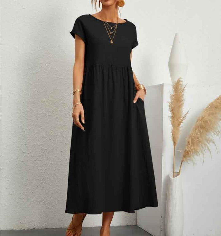 Sylvia | Elegant Relaxed Fit Midi Dress Black