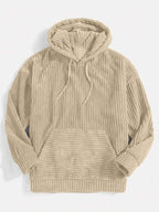 Men's Corduroy Hoodie Sweater – Relaxed Fit with Kangaroo Pocket Beige