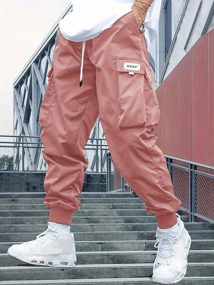 Men's Cargo Joggers – Stylish Streetwear Pants with Pockets and Cuffed Legs Pink