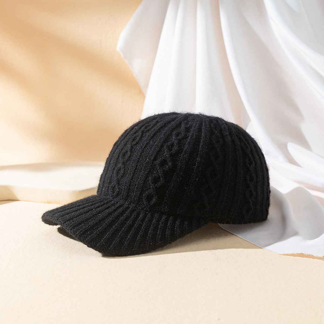 Women's Knitted Wool Keep Warm Solid Color Light Plate Peaked Cap Black M Size 56 To 58cm