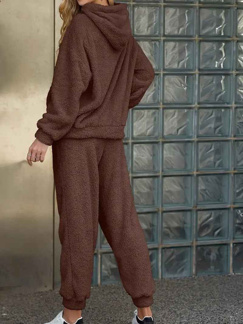 Women's Fleece Loungewear Set – Comfortable Hoodie and Pants – Loose Fit Homewear
