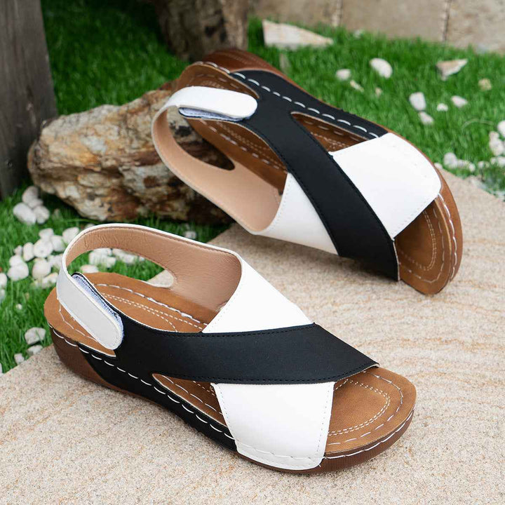 Summer Wedges Sandals With Colorblock Cross-strap Design Casual Thick-soled Roman Shoes For Women Black