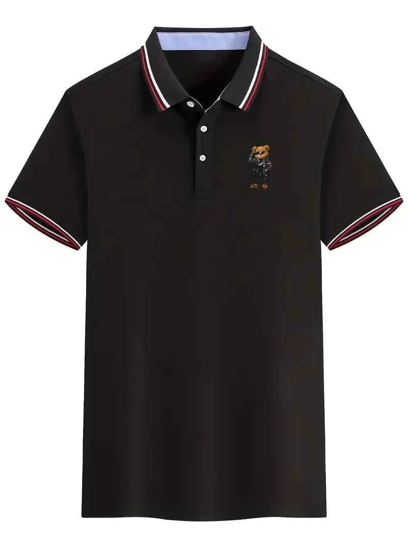 Men's Bear Print Polo - Comfort & Luxury Black