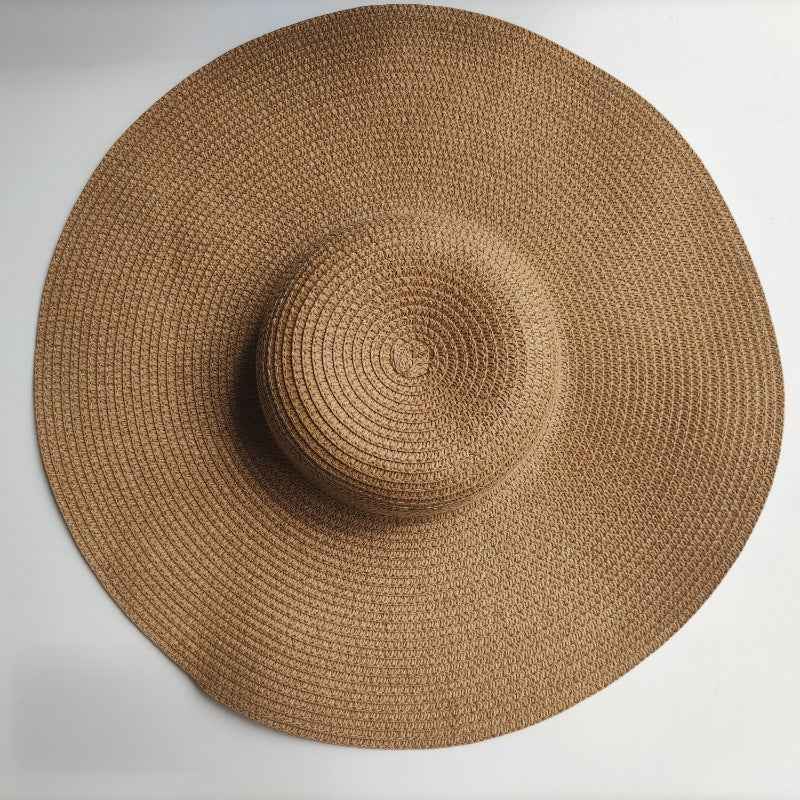 Light Board 14CM Big Brim Straw Hat Women's Sun-proof Beach Dome Brown