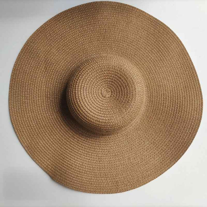 Light Board 14CM Big Brim Straw Hat Women's Sun-proof Beach Dome Brown