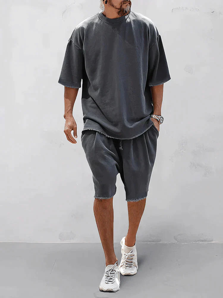 Men's Casual Oversized T-Shirt and Shorts Streetwear Outfit Dark Gray