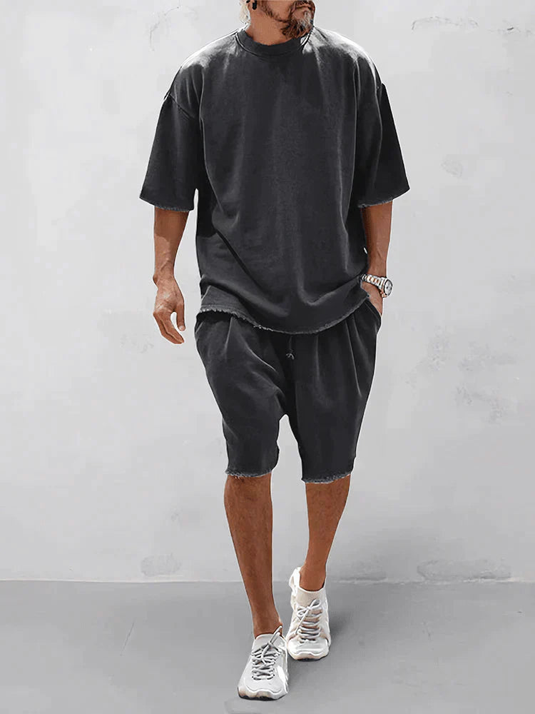 Men's Casual Oversized T-Shirt and Shorts Streetwear Outfit Black