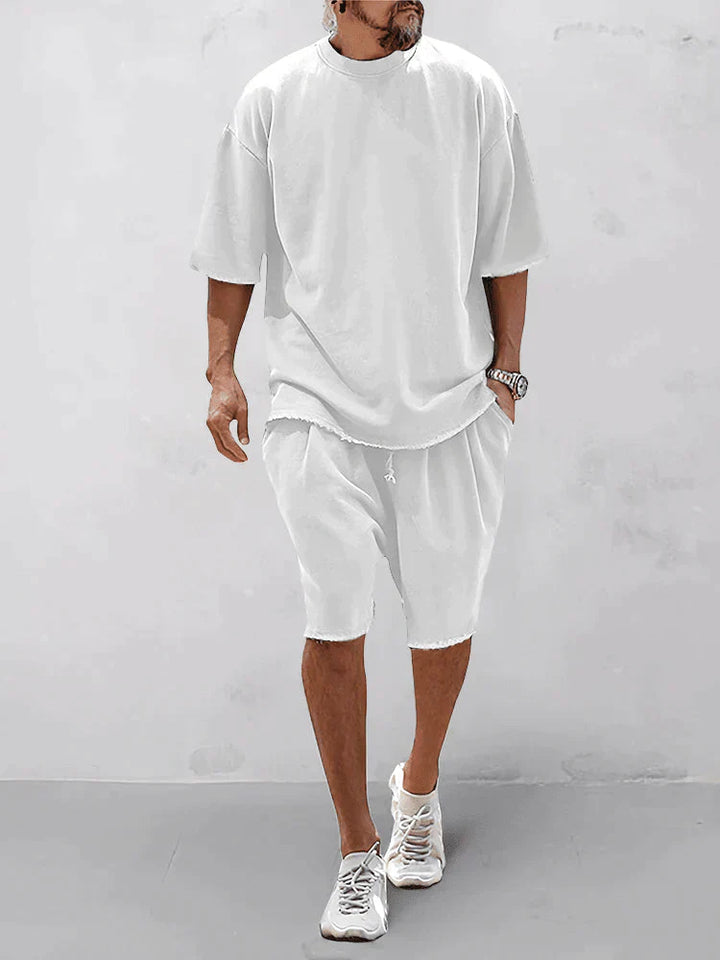 Men's Casual Oversized T-Shirt and Shorts Streetwear Outfit White