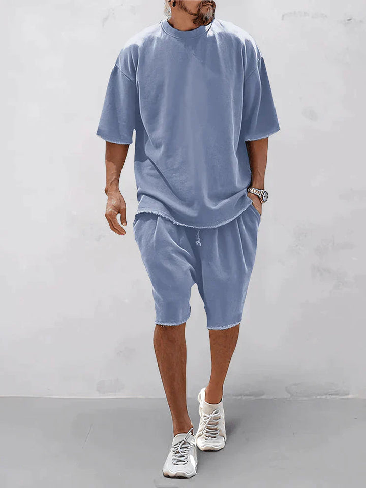 Men's Casual Oversized T-Shirt and Shorts Streetwear Outfit Blue