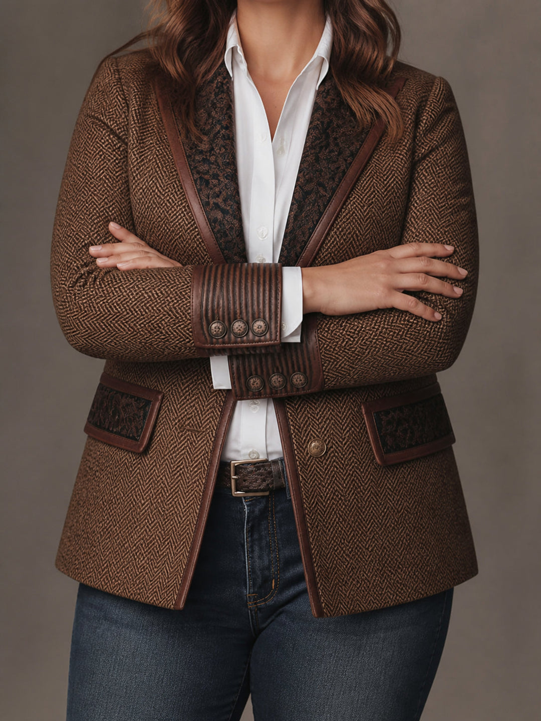 Damenblazer mit Fischgratmuster und Kunstpanel