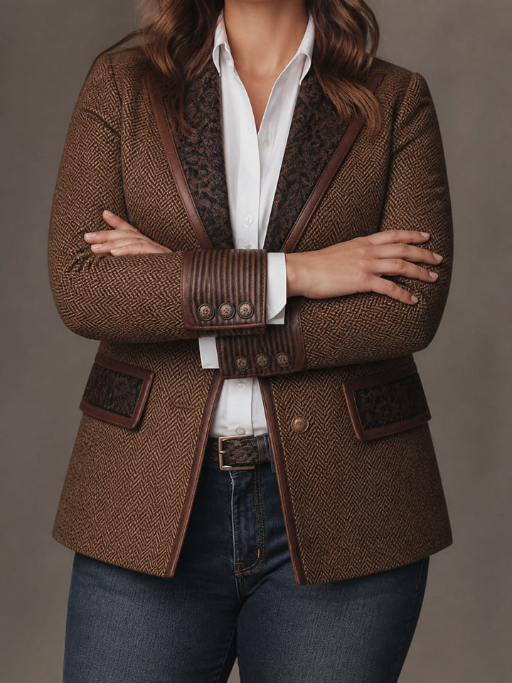 Damenblazer mit Fischgratmuster und Kunstpanel
