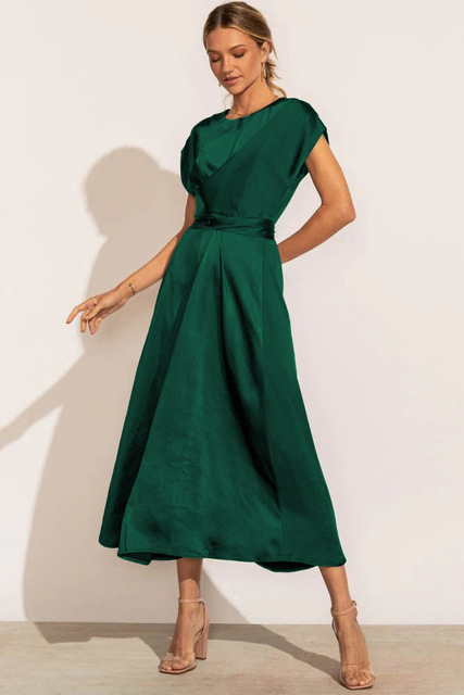 Women's Cross-Over Satin Dress Green