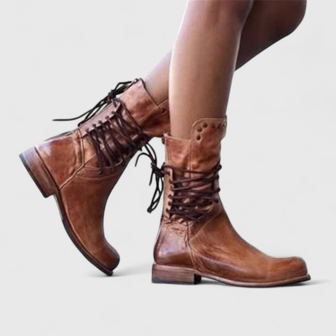 Women's Studded Lace-Up Mid-Calf Boots