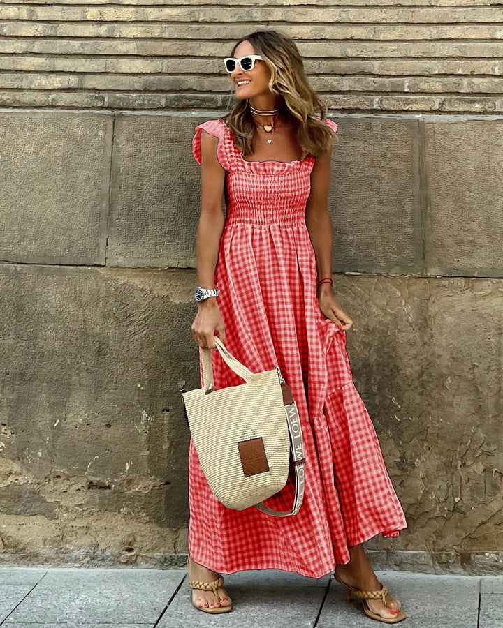 Christine | Women's Elegant Sleeve Smocked Maxi Dress Red
