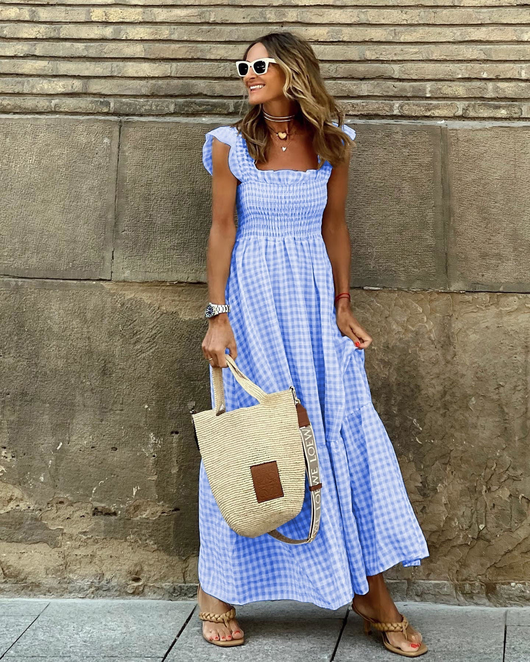 Christine | Women's Elegant Sleeve Smocked Maxi Dress Blue