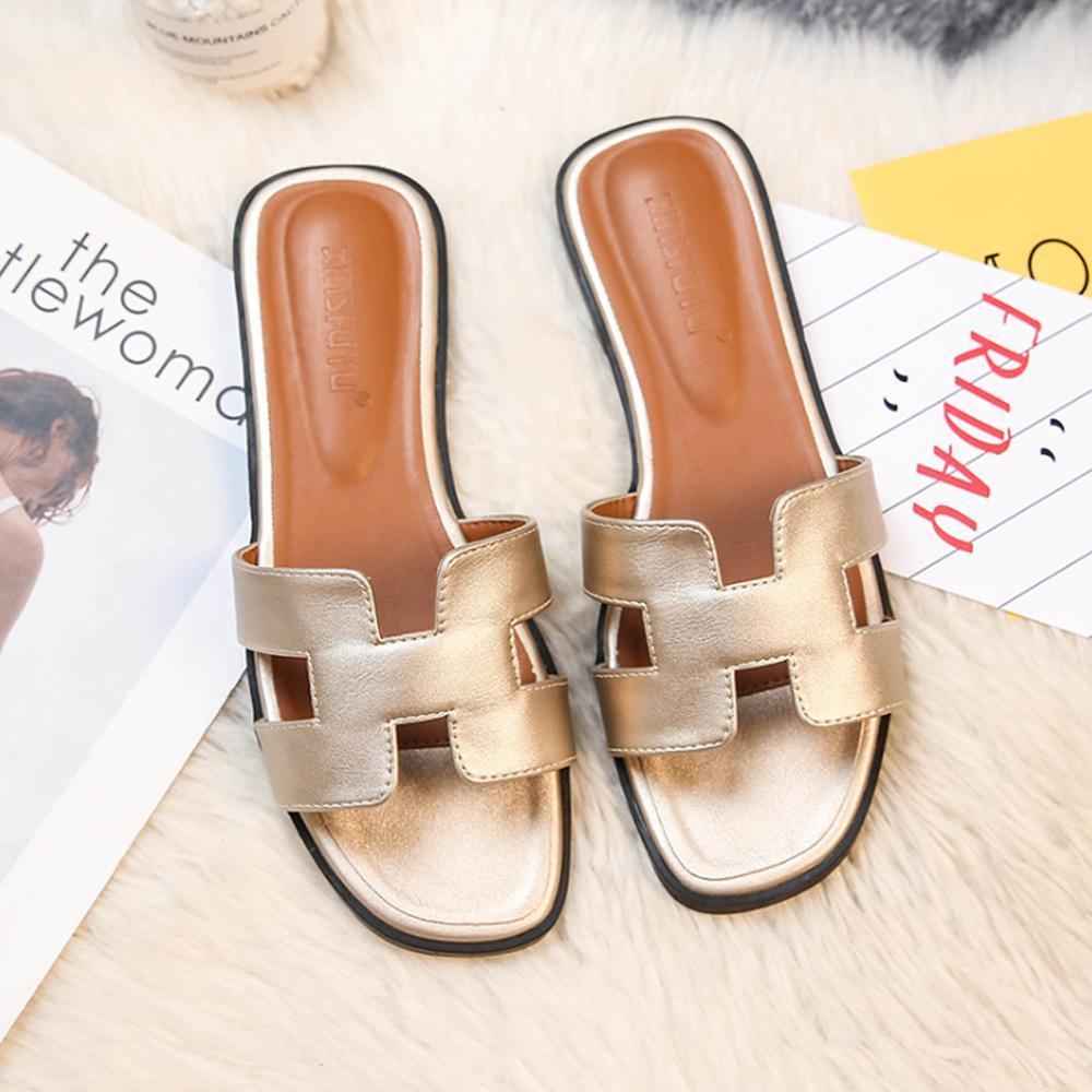 H Design Sandal – Premium Faux Leather Slip-On Sandals Gold