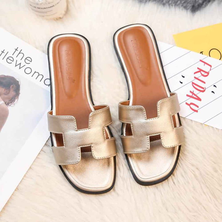 H Design Sandal – Premium Faux Leather Slip-On Sandals Gold