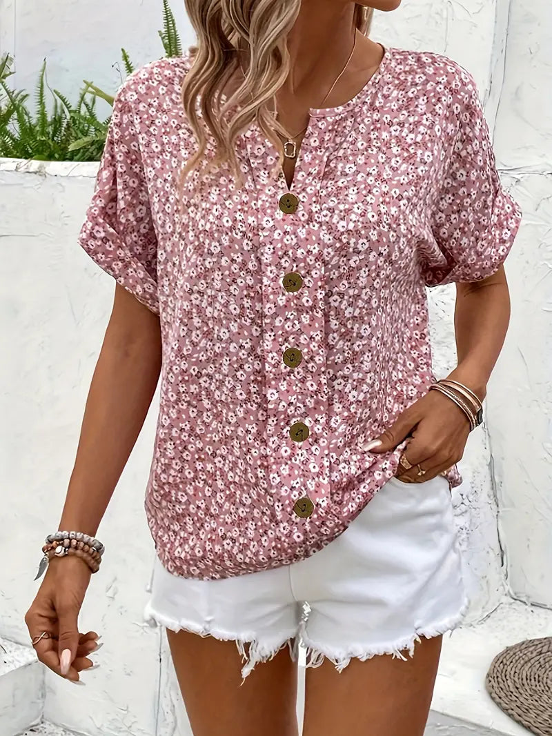 Women's Casual Floral Button Front Summer Blouse