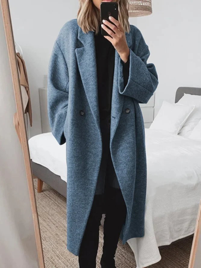Women's Stylish Long Warm Coat Blue
