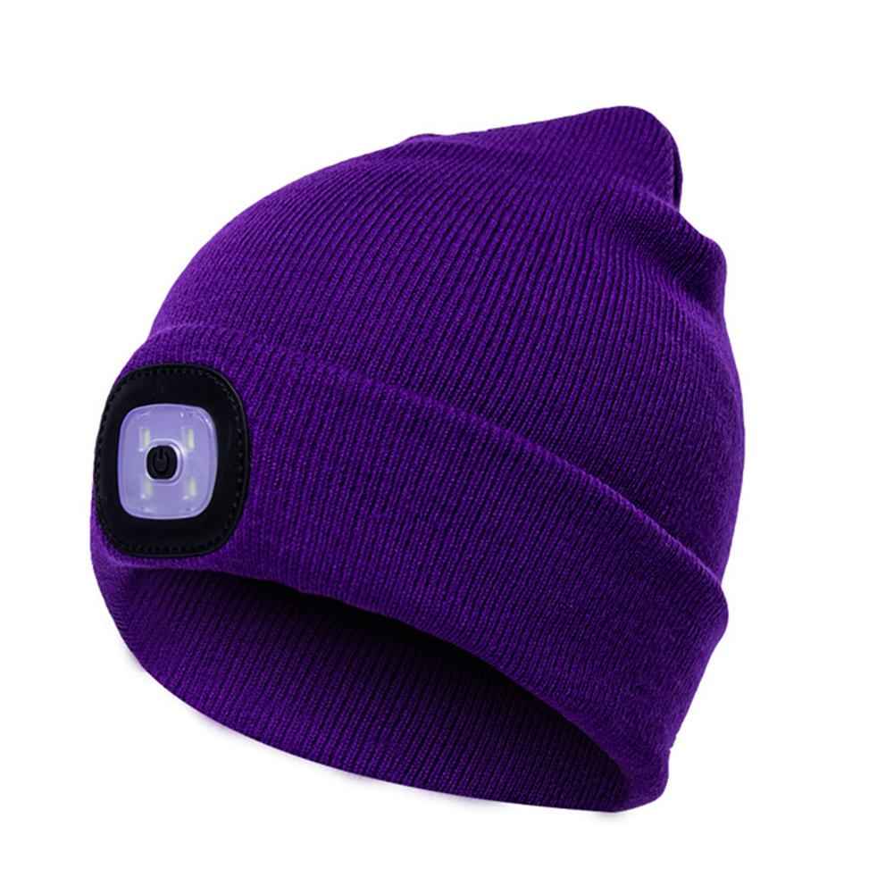 BrightBeam LED Knit Hat - Light-Up Knitted Beanie with Button Cell Power Purple C