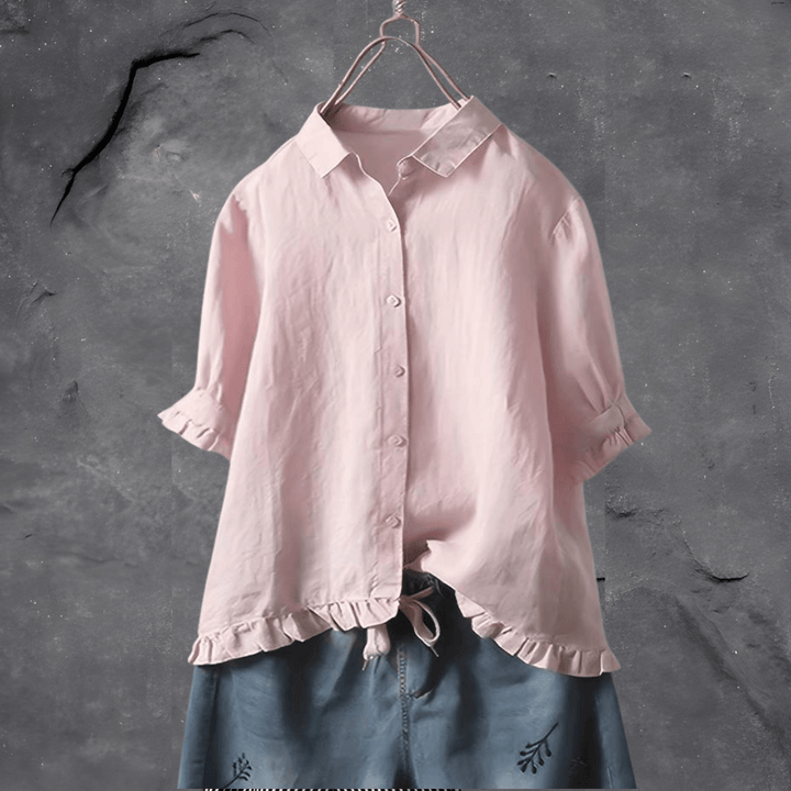 Blusa de Senhora com Folhos e Botões à Frente