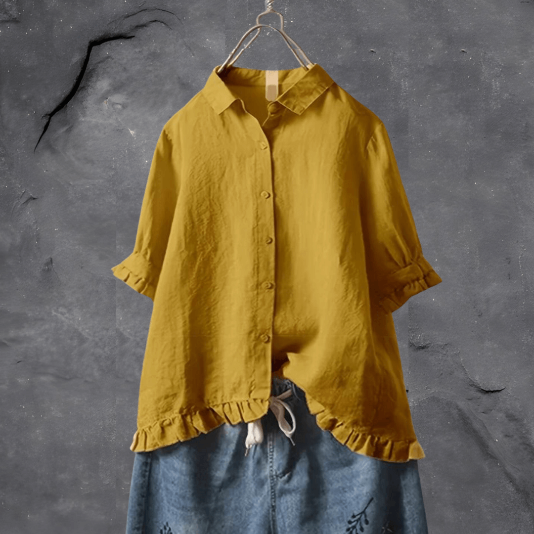 Blusa de Senhora com Folhos e Botões à Frente