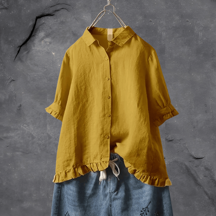 Blusa de Senhora com Folhos e Botões à Frente