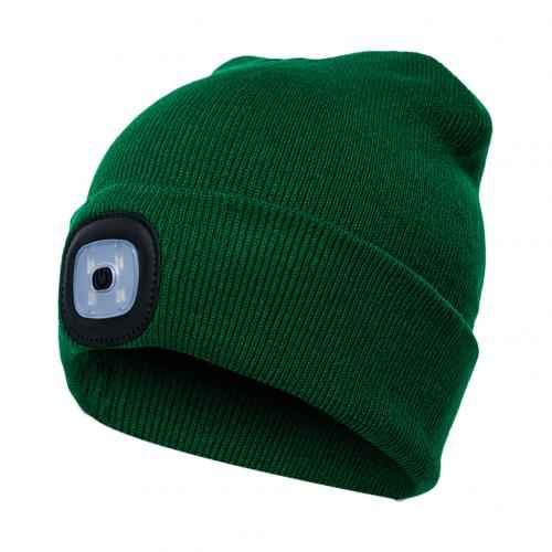 BrightBeam LED Knit Hat - Light-Up Knitted Beanie with Button Cell Power Dark green C