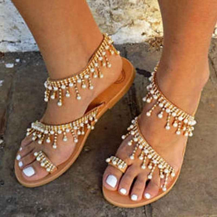 Women's Handmade Pearl Beaded Flat Beach Sandals