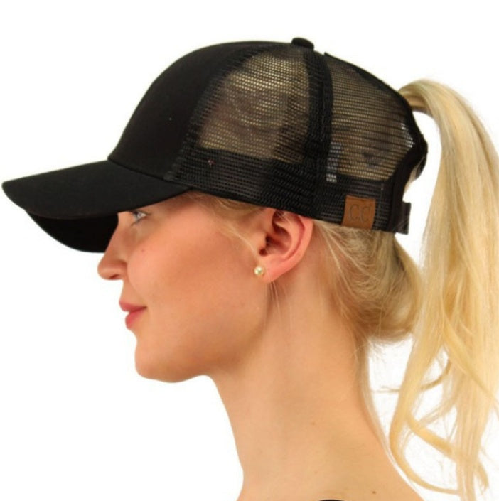 Casual Sunshade Duck Tongue Net Hat Ladies Ponytail Black Plain