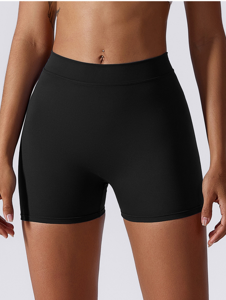 Women's High Waist Ruffled Back Sports Shorts - Stretchy & Breathable Fitness Wear Black