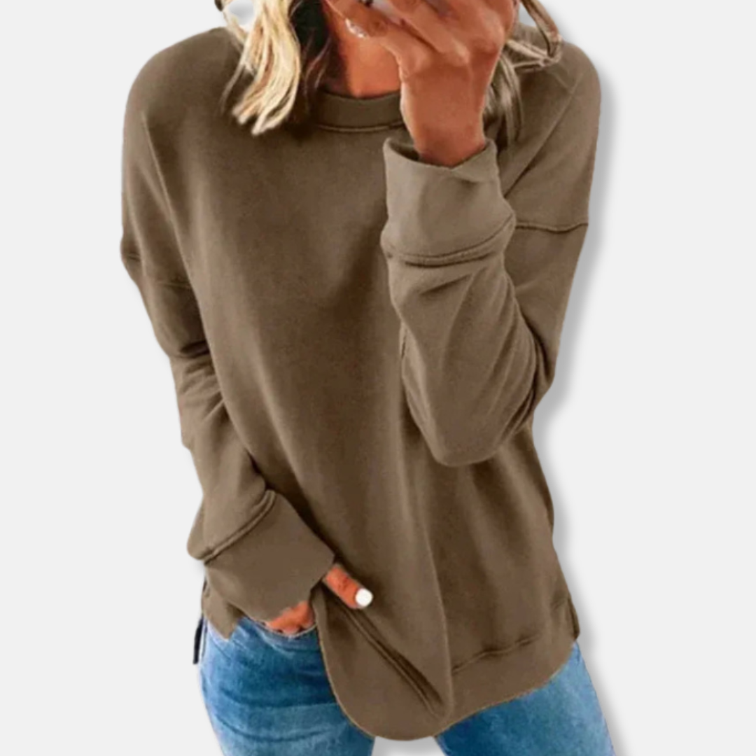 Women's Relaxed Fit Sweatshirt – Soft Cotton Blend – Casual Round Neck Brown