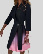 Women's Midi Dress - Pleated Skirt - Asymmetrical Design - Elegant Style Pink Black