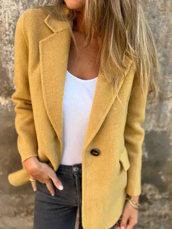 Women's Winter Blazer - Stylish & Warm Outerwear Yellow