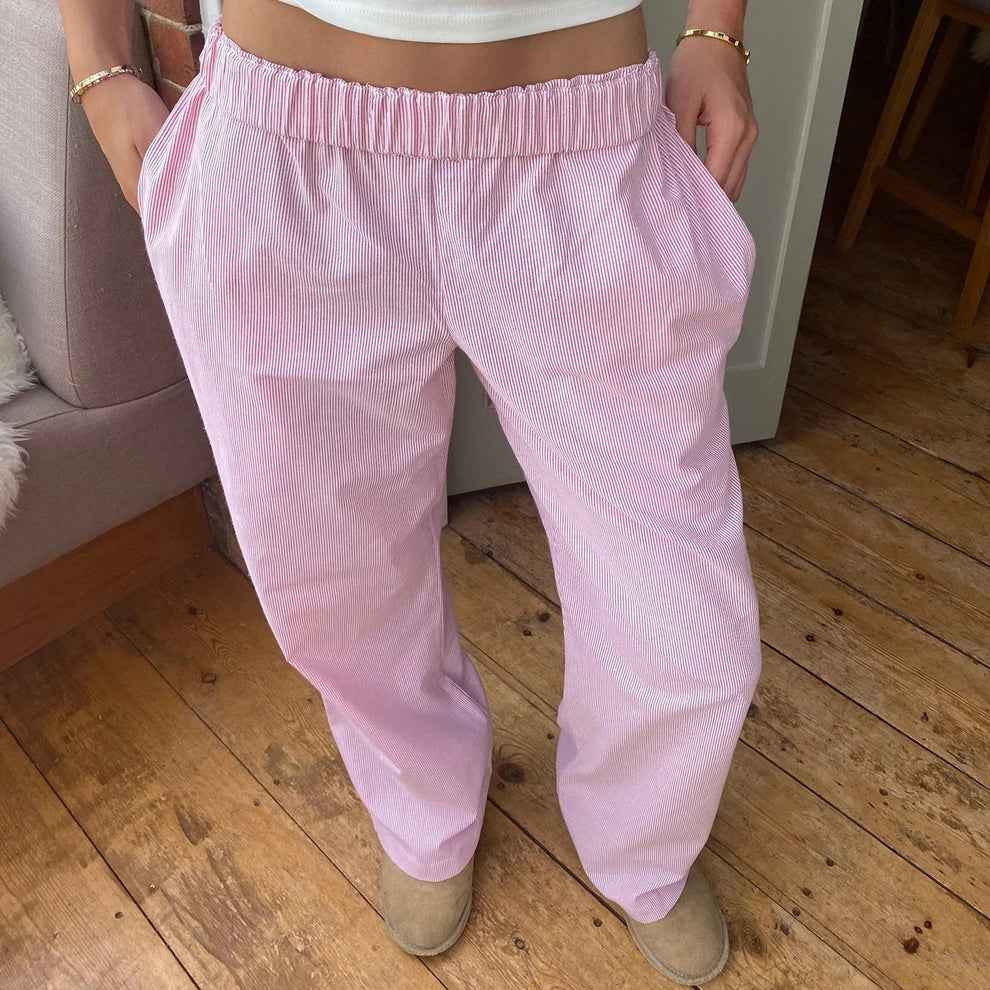Women's Lightweight High Waist Wide Leg Pants with Elastic Waistband Pink