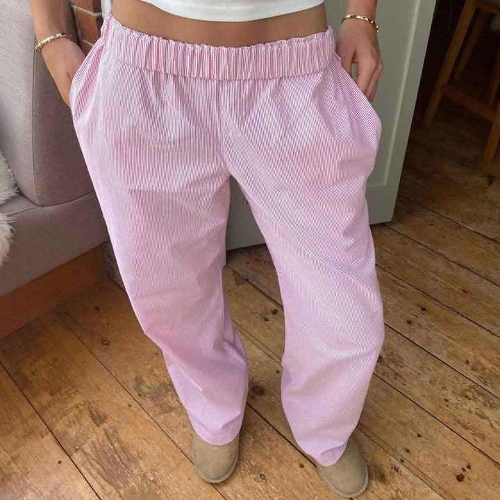 Women's Lightweight High Waist Wide Leg Pants with Elastic Waistband Pink