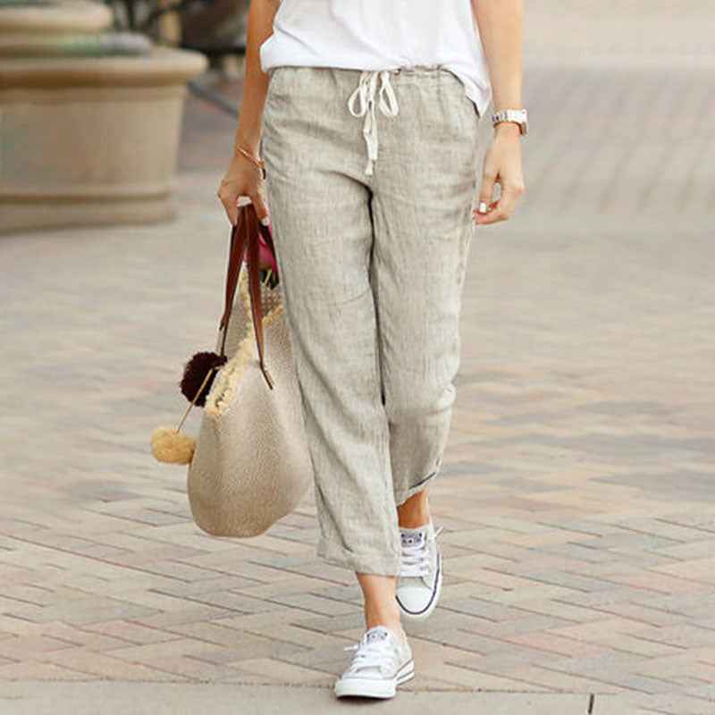 Women's Drawstring Casual Ankle Pants Khaki