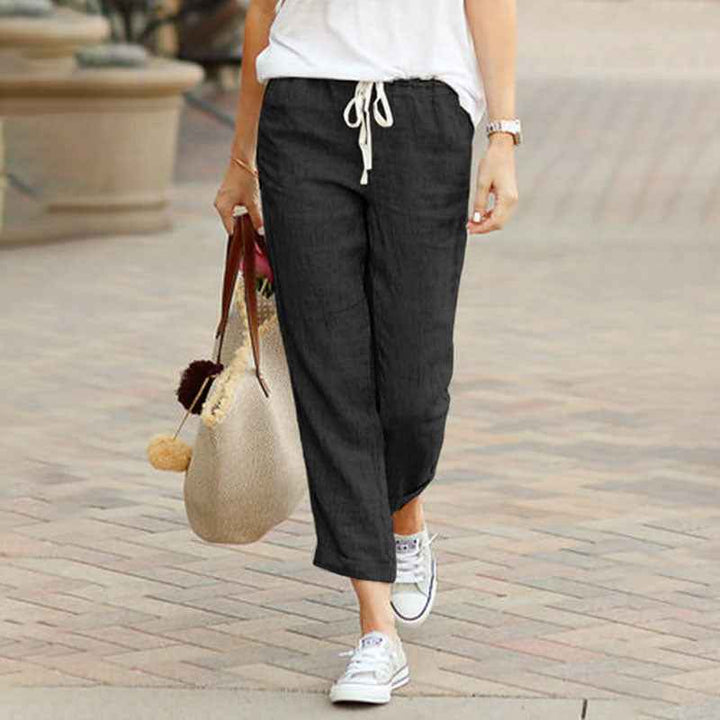 Women's Drawstring Casual Ankle Pants Black