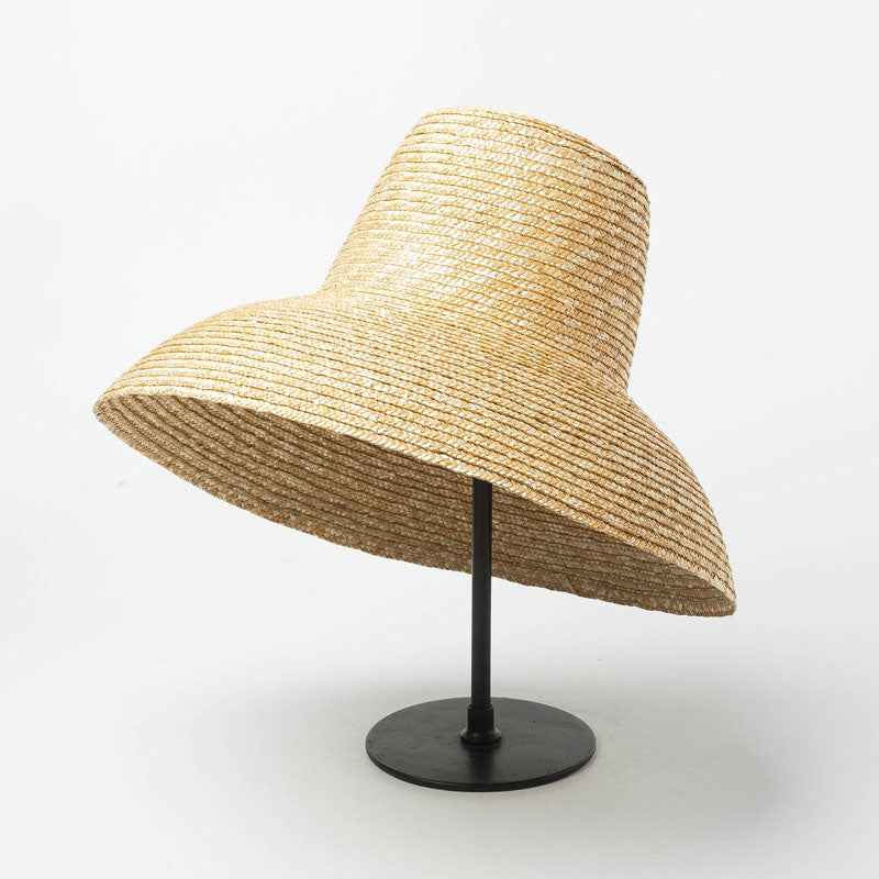 Vintage High Top Big Brim Straw Hat Yellow