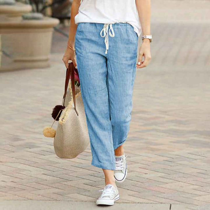 Women's Drawstring Casual Ankle Pants Blue