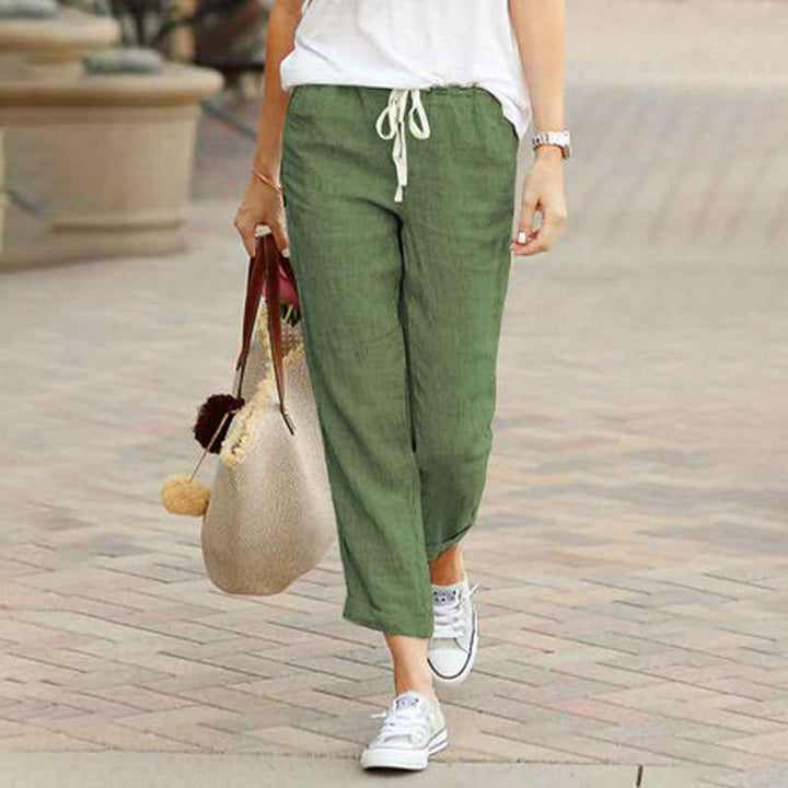 Women's Drawstring Casual Ankle Pants Green