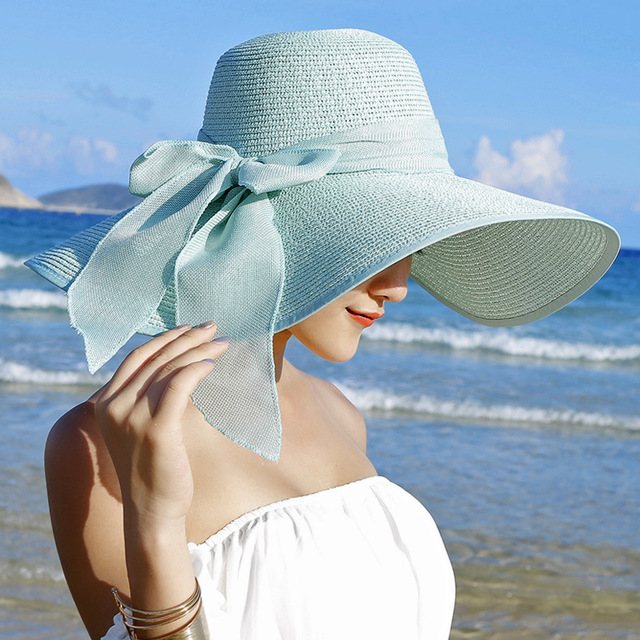Beach sun protection straw hat Light Blue