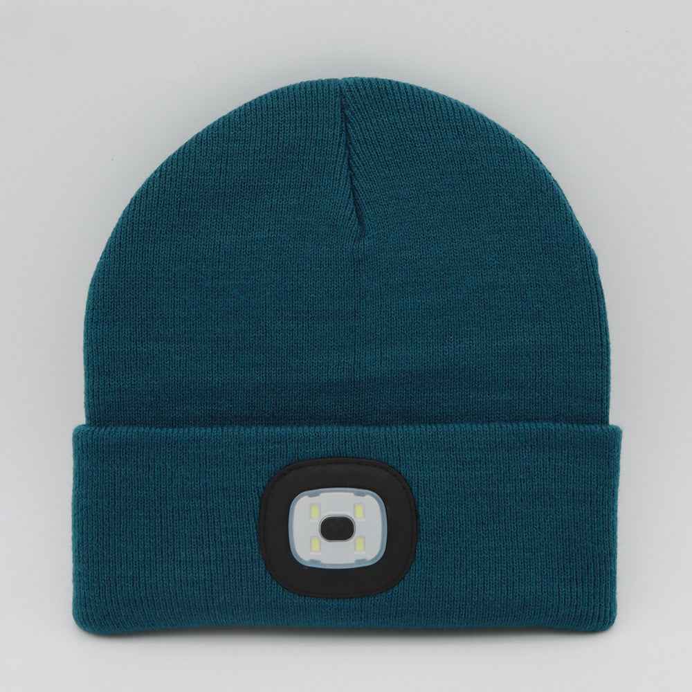 BrightBeam LED Knit Hat - Light-Up Knitted Beanie with Button Cell Power Ink green C
