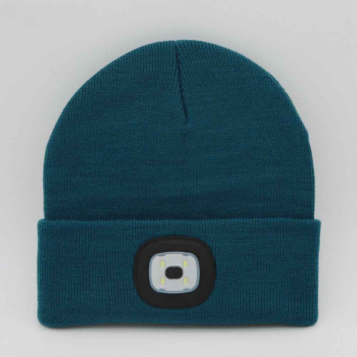 BrightBeam LED Knit Hat - Light-Up Knitted Beanie with Button Cell Power Ink green C