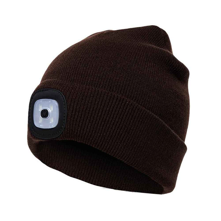 BrightBeam LED Knit Hat - Light-Up Knitted Beanie with Button Cell Power Brown C