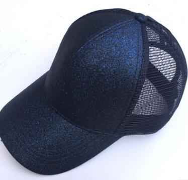 Casual Sunshade Duck Tongue Net Hat Ladies Ponytail Navy Blue Glittery