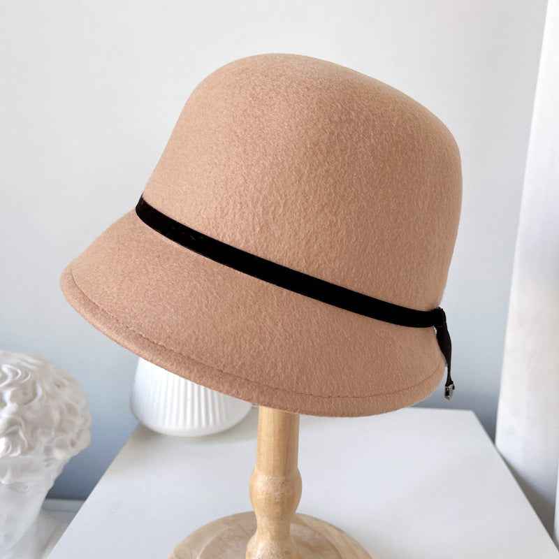 Wool Felt Hats Fine Bow Ladies Khaki Adjustable