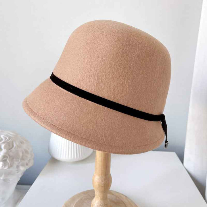 Wool Felt Hats Fine Bow Ladies Khaki Adjustable