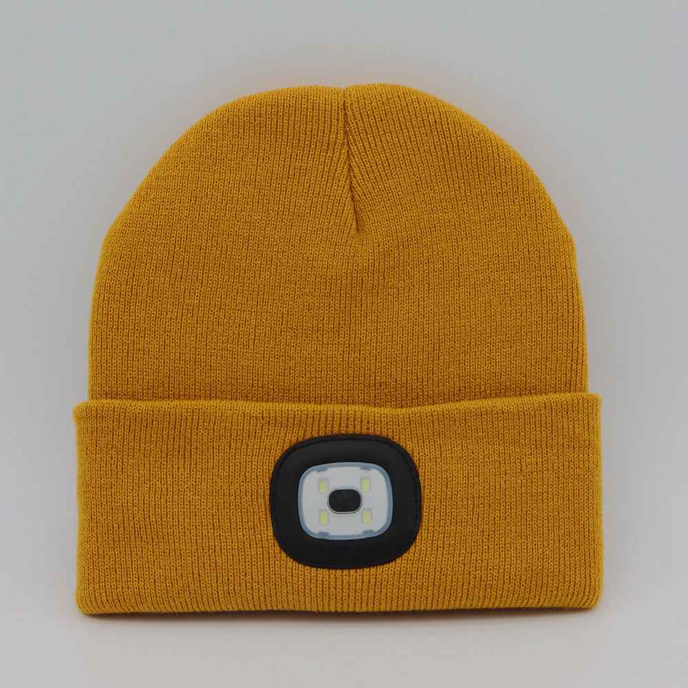 BrightBeam LED Knit Hat - Light-Up Knitted Beanie with Button Cell Power Yellow C